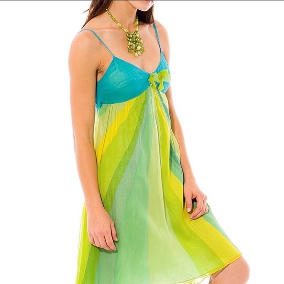 Free People Dresses & Skirts - Free People Blue Green Rays Rose Silk Dress